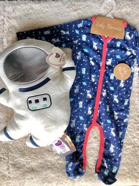 Space Theme 6-9 Month Footie Sleeper with Astronaut Spaceman Pillow